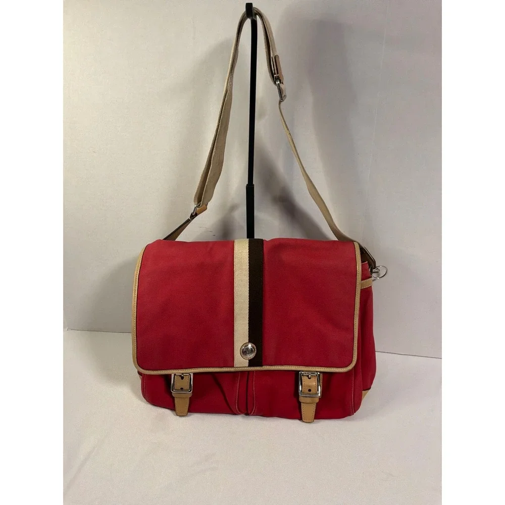 Coach Messenger Bag Large Red Heritage Stripe Canvas Crossbody F70201